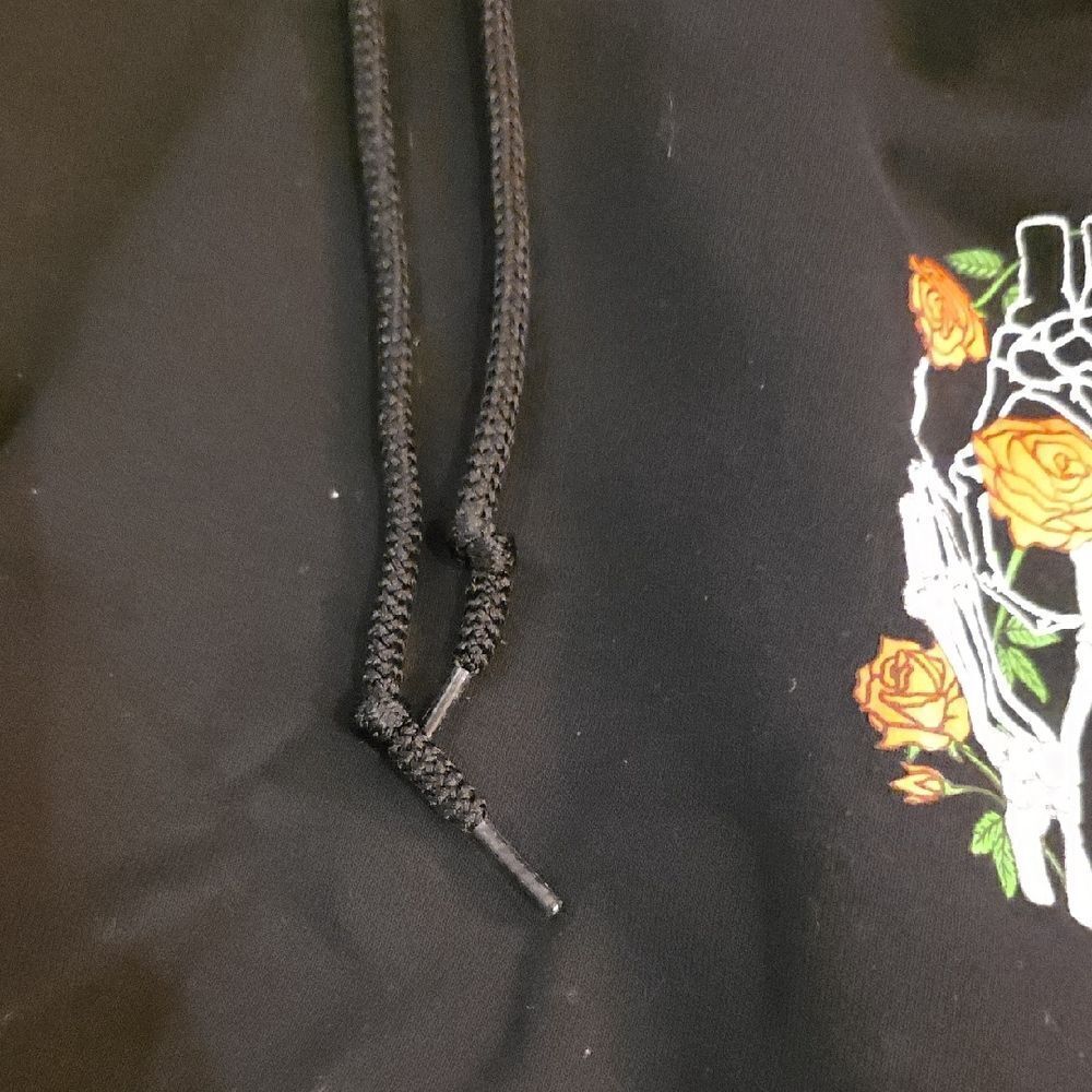 Black Hoodie with Skeleton and Rose Design - Picture 4 of 6